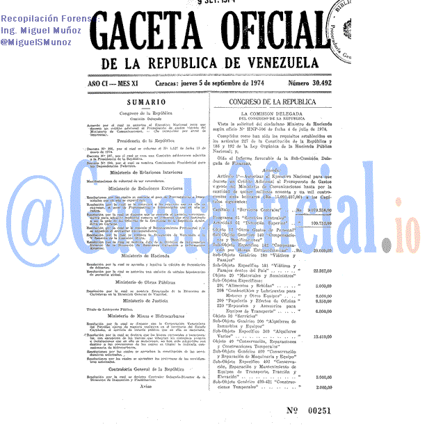 Gaceta Oficial 30492 del 5 Septiembre 1974