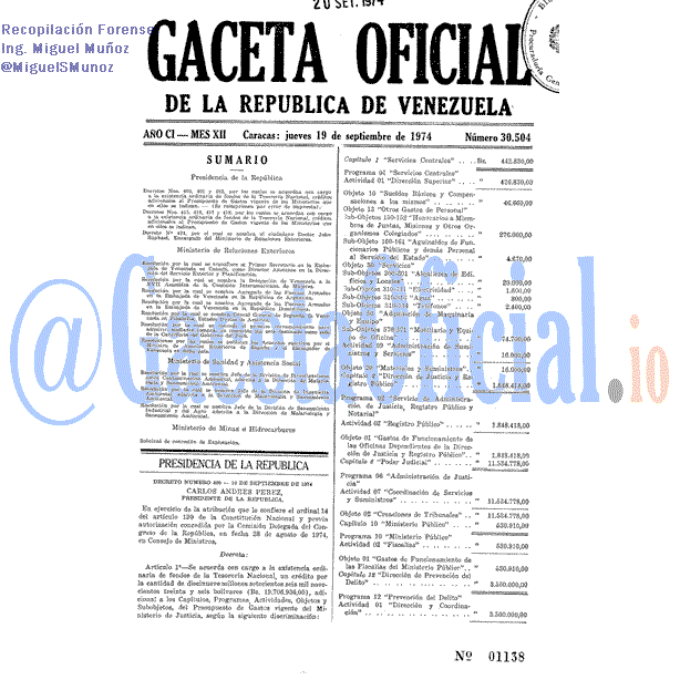 Gaceta Oficial 30504 del 19 Septiembre 1974