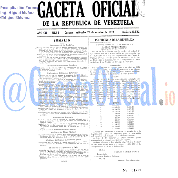 Gaceta Oficial 30532 del 23 Octubre 1974