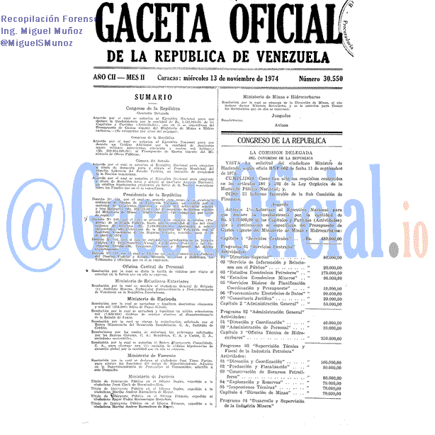 Gaceta Oficial 30550 del 13 Noviembre 1974