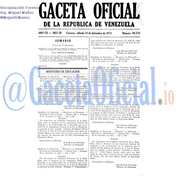 Gaceta Oficial 30576 del 14 Diciembre 1974
