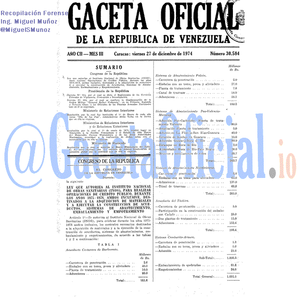 Gaceta Oficial 30584 del 27 Diciembre 1974