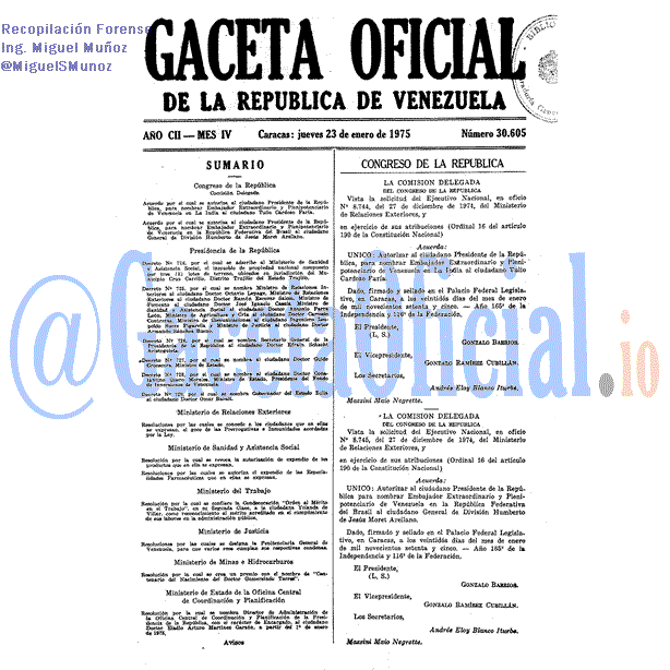 Gaceta Oficial 30605 del 23 Enero 1975