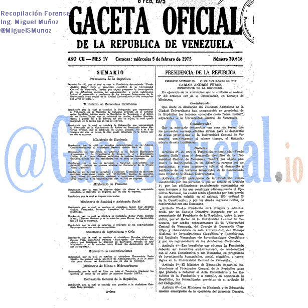 Gaceta Oficial 30616 del 5 Febrero 1975