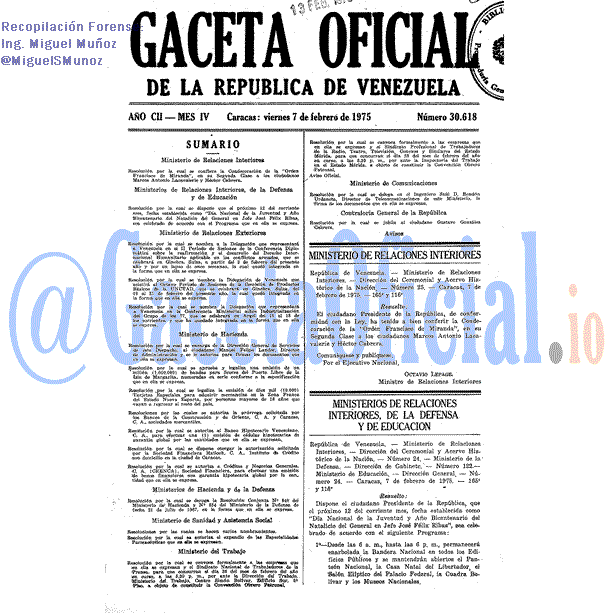Gaceta Oficial 30618 del 7 Febrero 1975