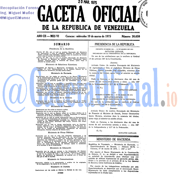 Gaceta Oficial 30650 del 19 Marzo 1975