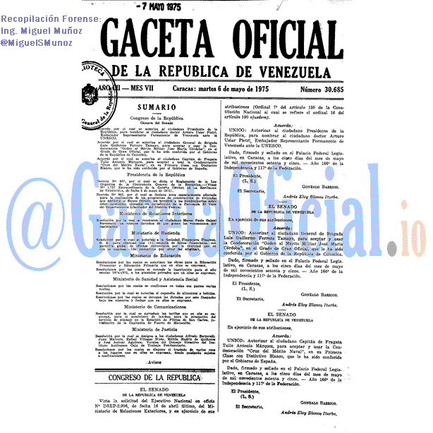 Gaceta Oficial 30685 del 6 Mayo 1975