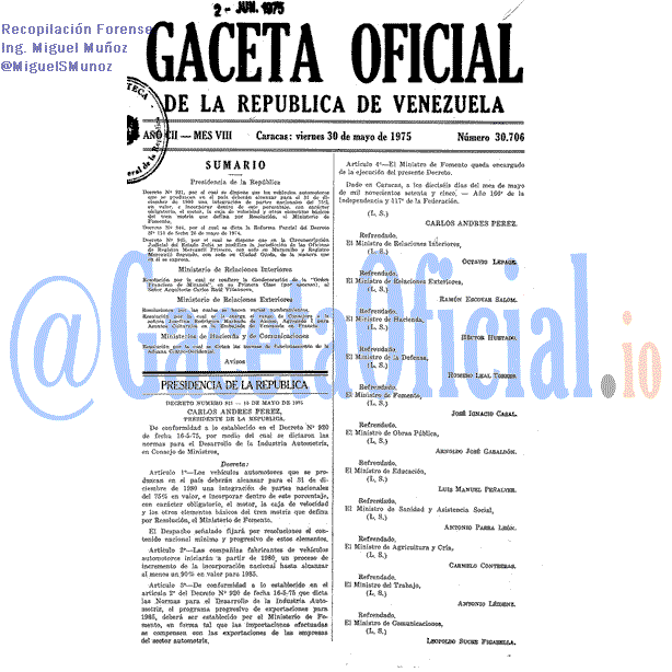 Gaceta Oficial 30706 del 30 Mayo 1975
