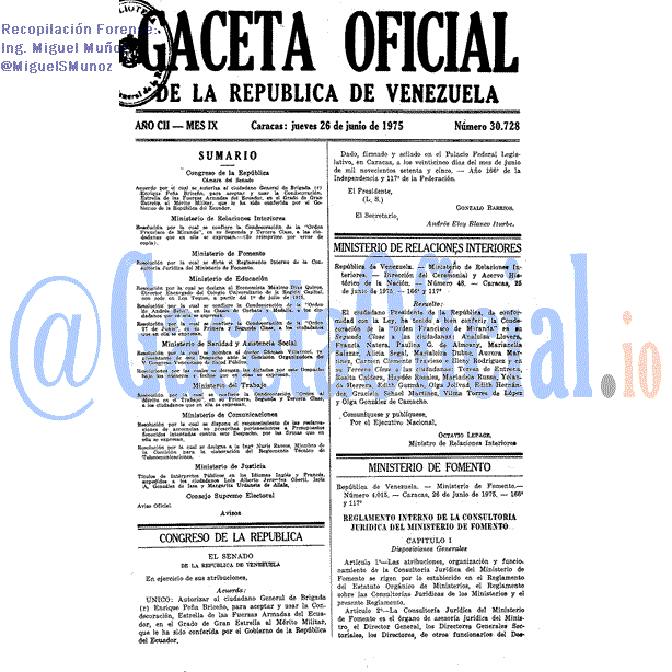 Gaceta Oficial 30728 del 26 Junio 1975