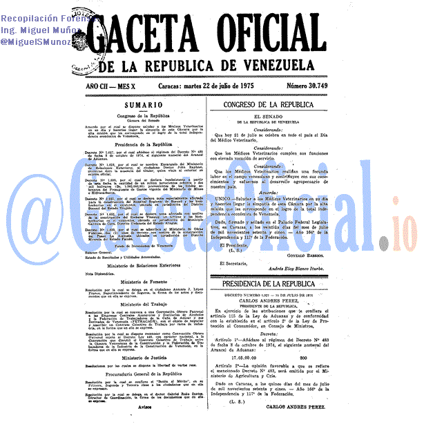 Gaceta Oficial 30749 del 22 Julio 1975