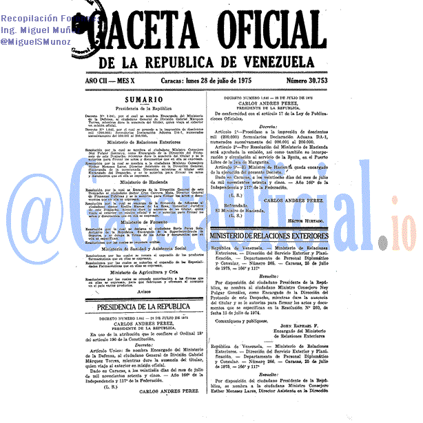 Gaceta Oficial 30753 del 28 Julio 1975