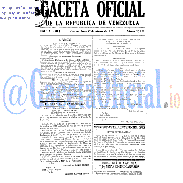 Gaceta Oficial 30830 del 27 Octubre 1975