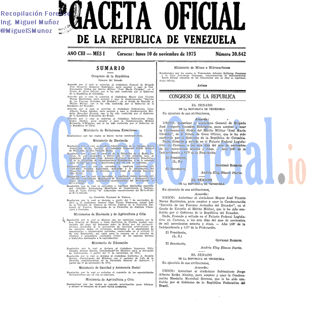 Gaceta Oficial 30842 del 10 Noviembre 1975