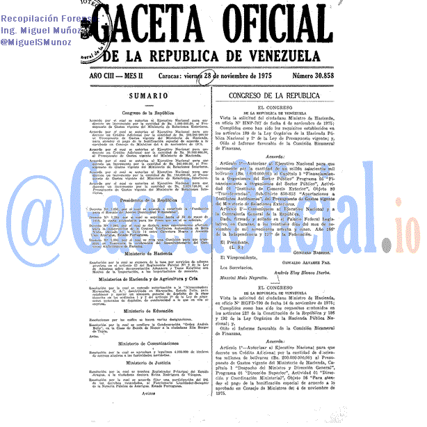 Gaceta Oficial 30858 del 28 Noviembre 1975