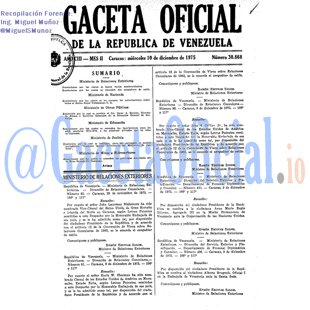 Gaceta Oficial 30868 del 10 Diciembre 1975