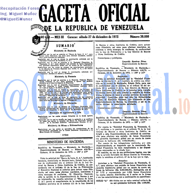 Gaceta Oficial 30880 del 27 Diciembre 1975
