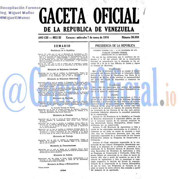 Gaceta Oficial 30888 del 7 Enero 1976