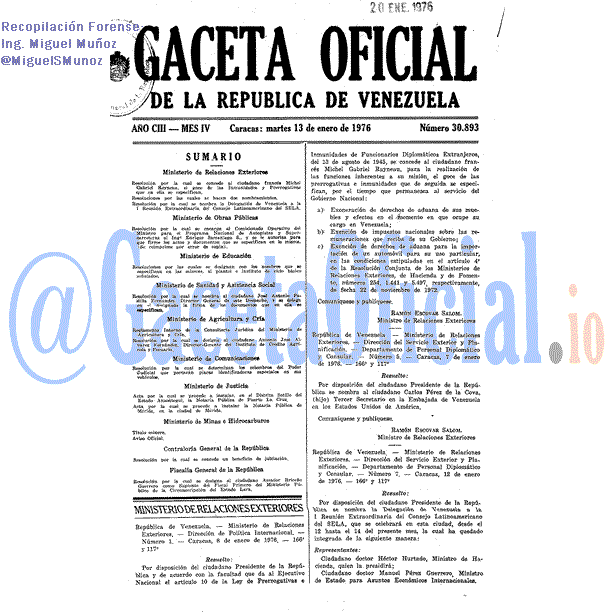 Gaceta Oficial 30893 del 13 Enero 1976