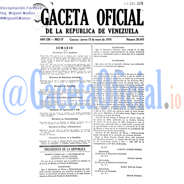 Gaceta Oficial 30895 del 15 Enero 1976