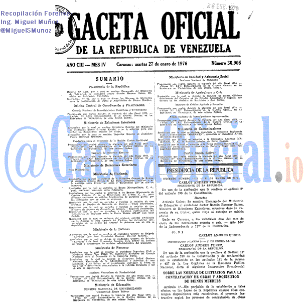 Gaceta Oficial 30905 del 27 Enero 1976