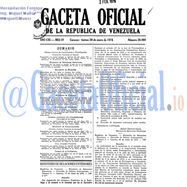 Gaceta Oficial 30908 del 30 Enero 1976