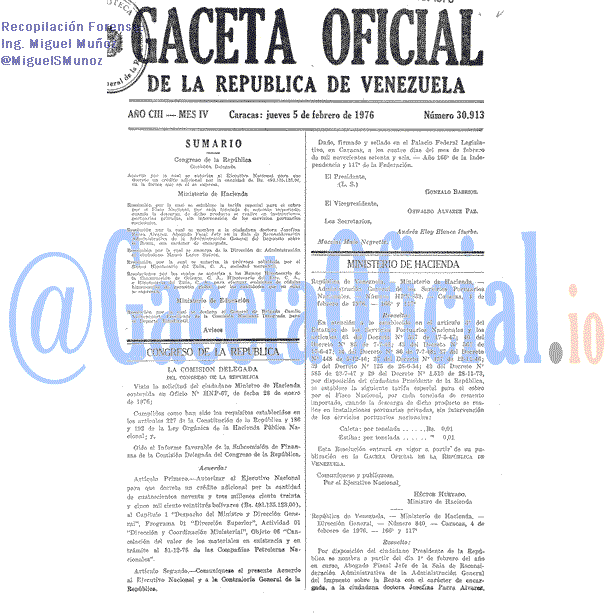 Gaceta Oficial 30913 del 5 Febrero 1976