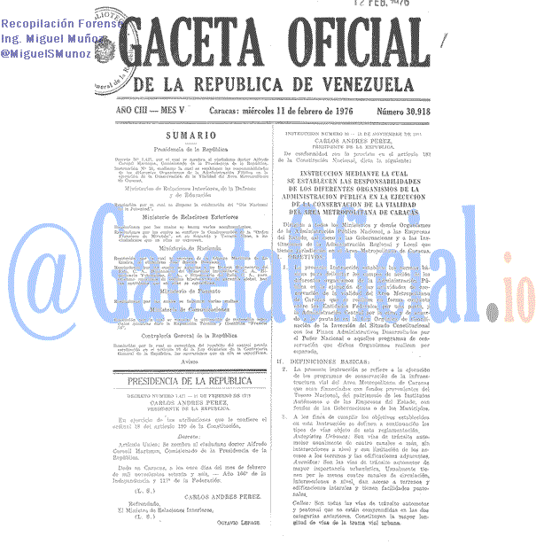 Gaceta Oficial 30918 del 11 Febrero 1976