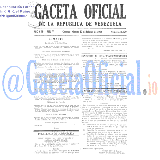 Gaceta Oficial 30920 del 13 Febrero 1976