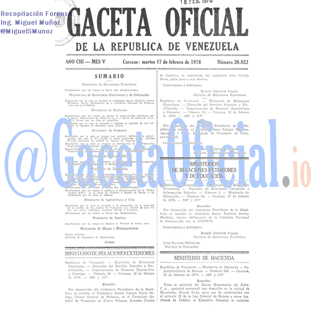 Gaceta Oficial 30923 del 17 Febrero 1976