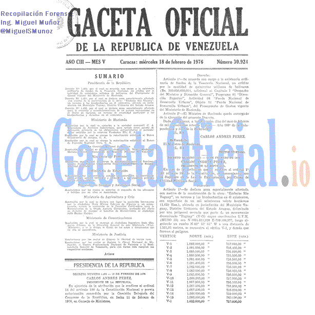 Gaceta Oficial 30924 del 18 Febrero 1976