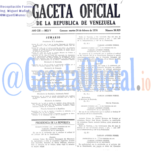Gaceta Oficial 30929 del 24 Febrero 1976