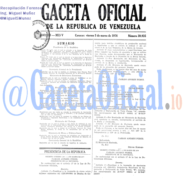 Gaceta Oficial 30935 del 5 Marzo 1976