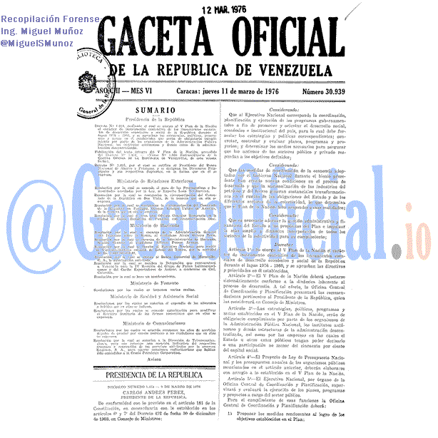 Gaceta Oficial 30939 del 11 Marzo 1976