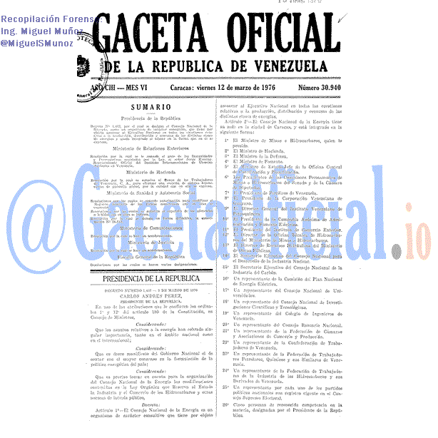 Gaceta Oficial 30940 del 12 Marzo 1976