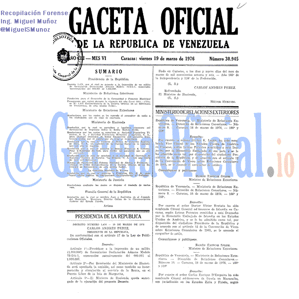Gaceta Oficial 30945 del 19 Marzo 1976