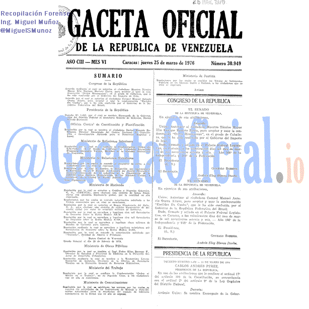 Gaceta Oficial 30949 del 25 Marzo 1976