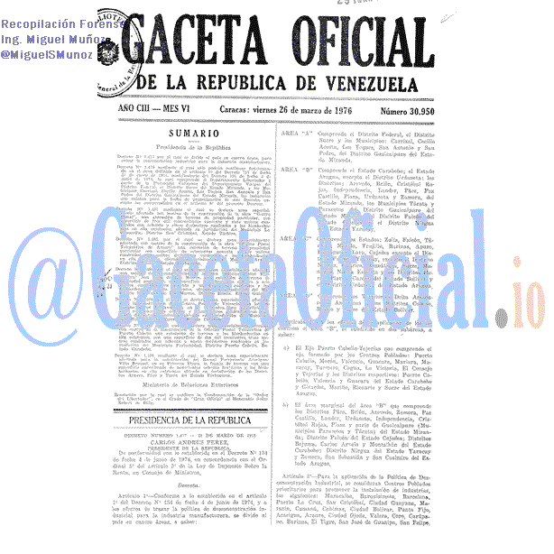 Gaceta Oficial 30950 del 26 Marzo 1976