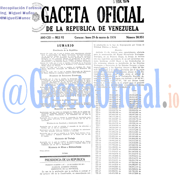 Gaceta Oficial 30951 del 29 Marzo 1976