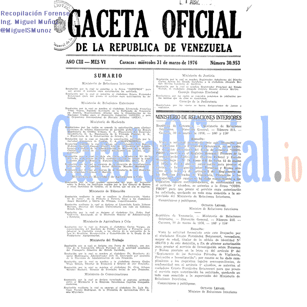 Gaceta Oficial 30953 del 31 Marzo 1976