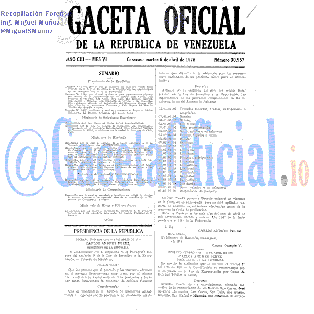 Gaceta Oficial 30957 del 6 Abril 1976