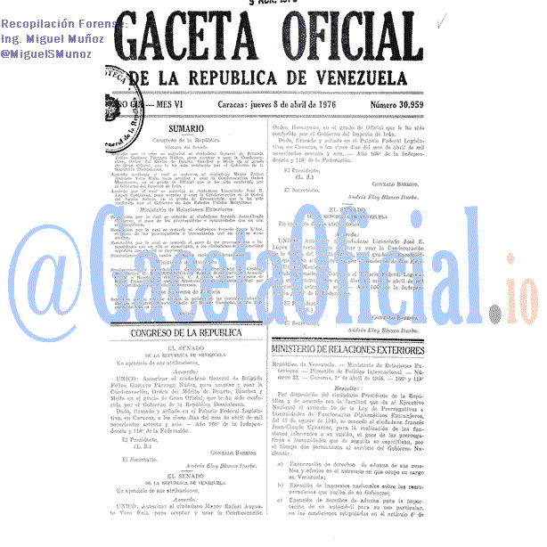 Gaceta Oficial 30959 del 8 Abril 1976