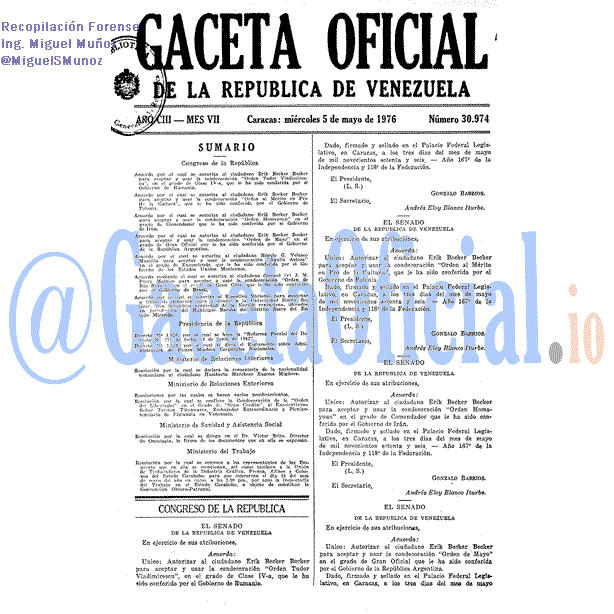 Gaceta Oficial 30974 del 5 Mayo 1976