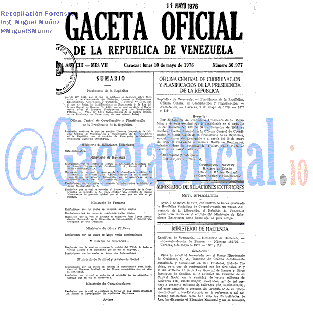 Gaceta Oficial 30977 del 10 Mayo 1976