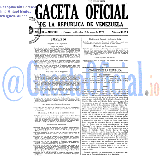 Gaceta Oficial 30979 del 12 Mayo 1976