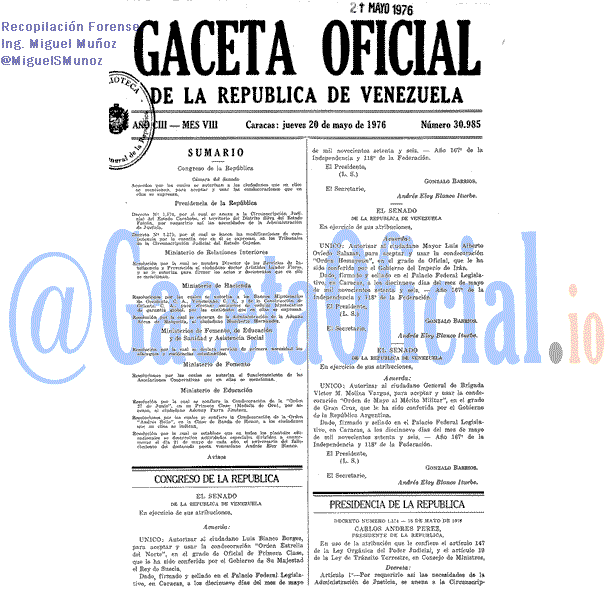 Gaceta Oficial 30985 del 20 Mayo 1976