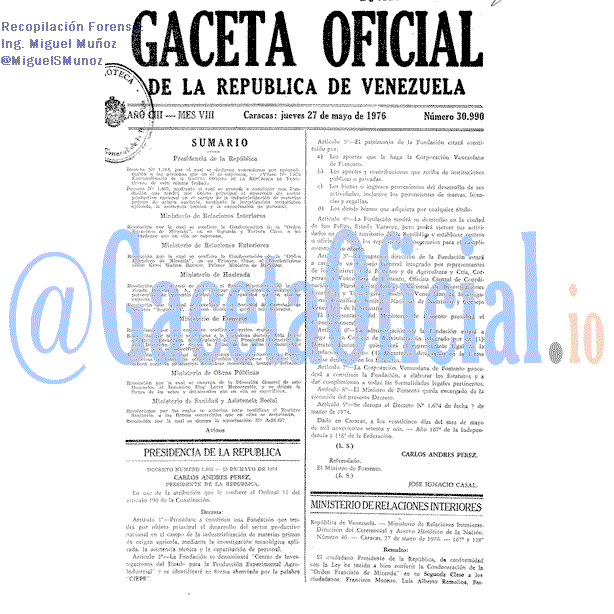 Gaceta Oficial 30990 del 27 Mayo 1976
