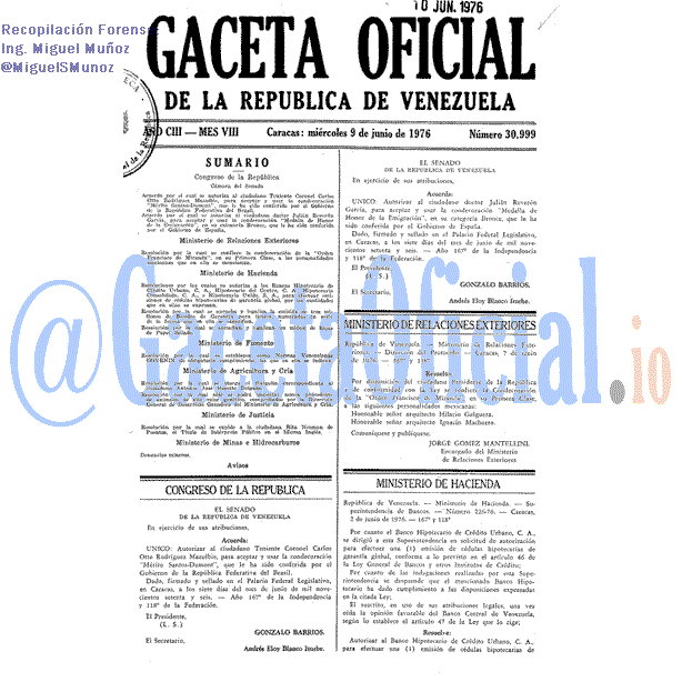 Gaceta Oficial 30999 del 9 Junio 1976