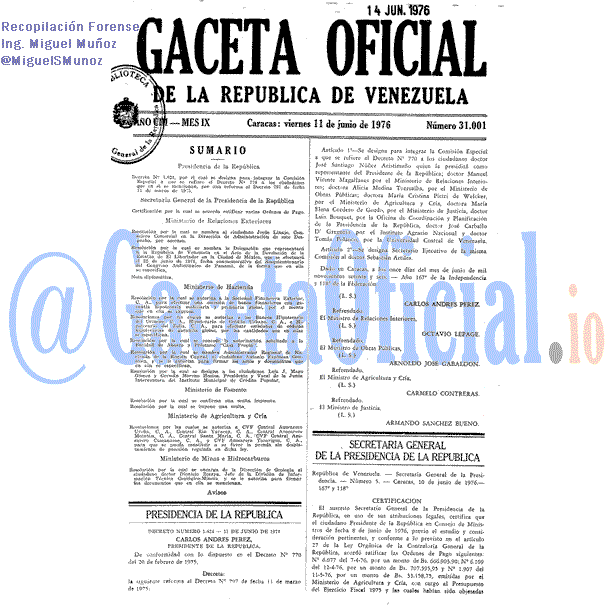 Gaceta Oficial 31001 del 11 Junio 1976