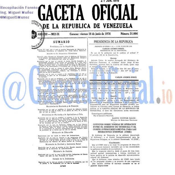 Gaceta Oficial 31006 del 18 Junio 1976