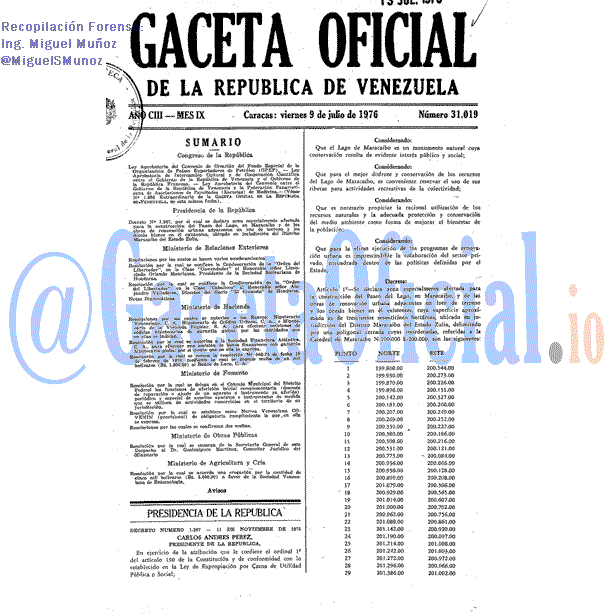 Gaceta Oficial 31019 del 9 Julio 1976